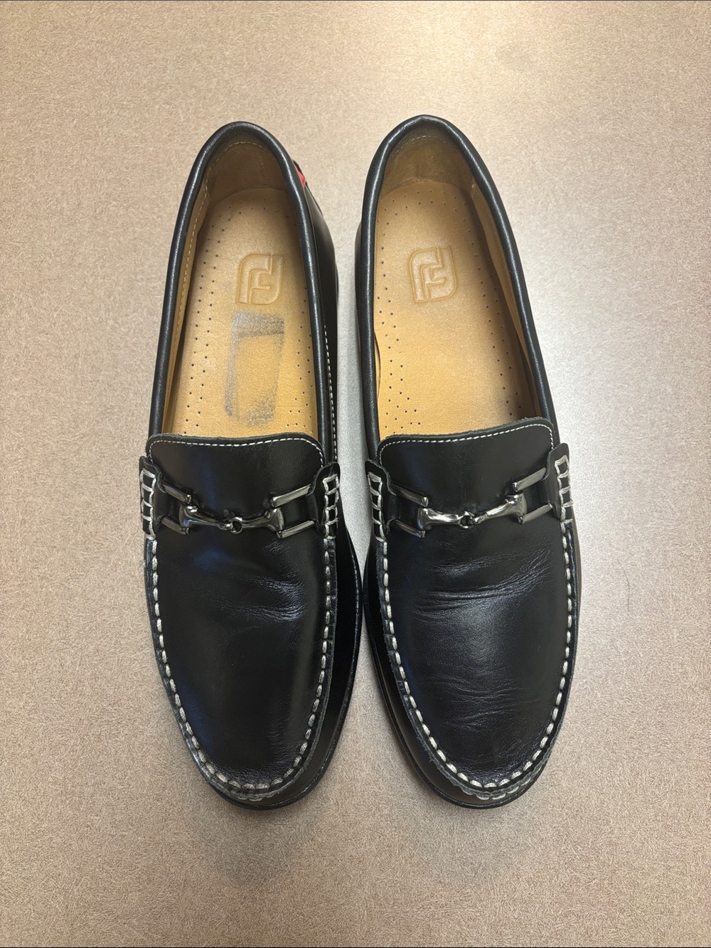 FootJoy Black Leather Bit-Detail Slip-On Loafers with White Stitching - Picture 4 of 4